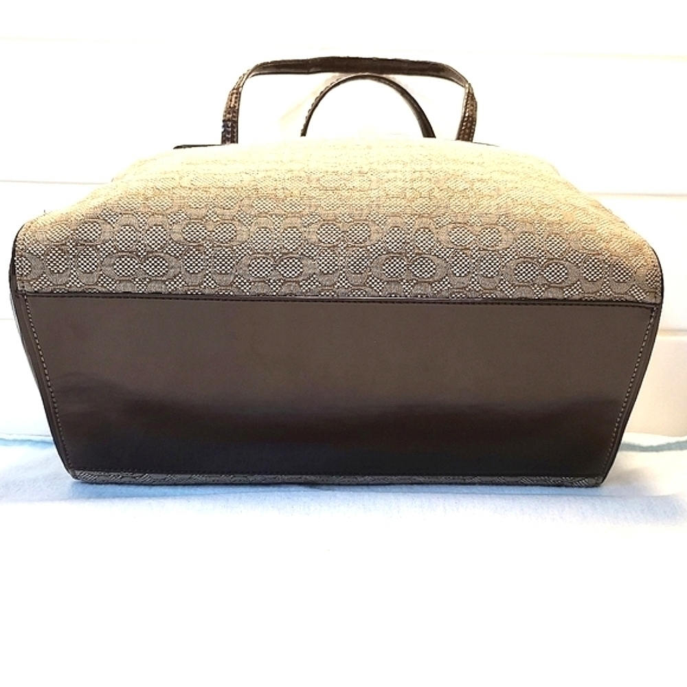 Coach Mini C Oxford Signature East West Satchel Khaki Canvas Mahogany Leather - Picture 5 of 15